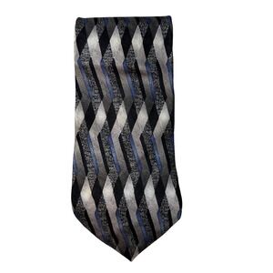 George Machado Necktie Mens OS Grey Black Blue Geometric Chevron Silk 100% USA